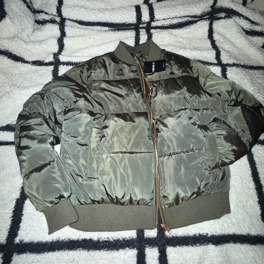 Forever 21 Olive Green Quilted Bomber Jacket
